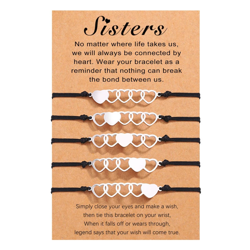 UNGENT THEM 5 Sisters Gifts from Sister Bracelets Matching Heart Friendship Women Friends - Image 1