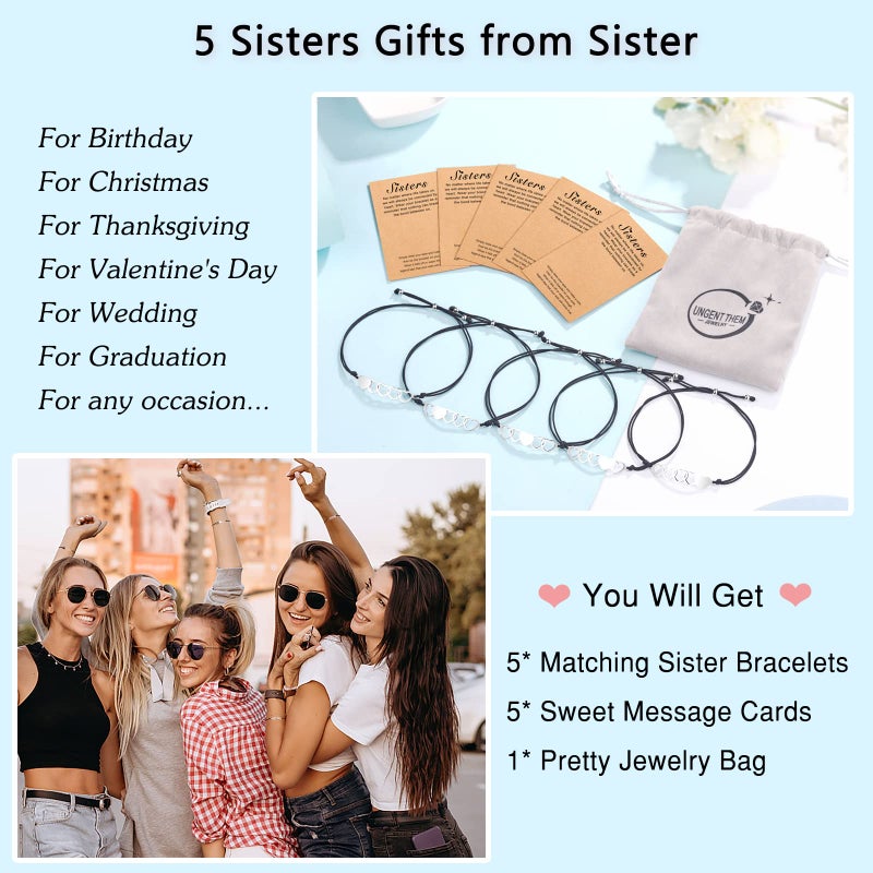 UNGENT THEM 5 Sisters Gifts from Sister Bracelets Matching Heart Friendship Women Friends - Image 5