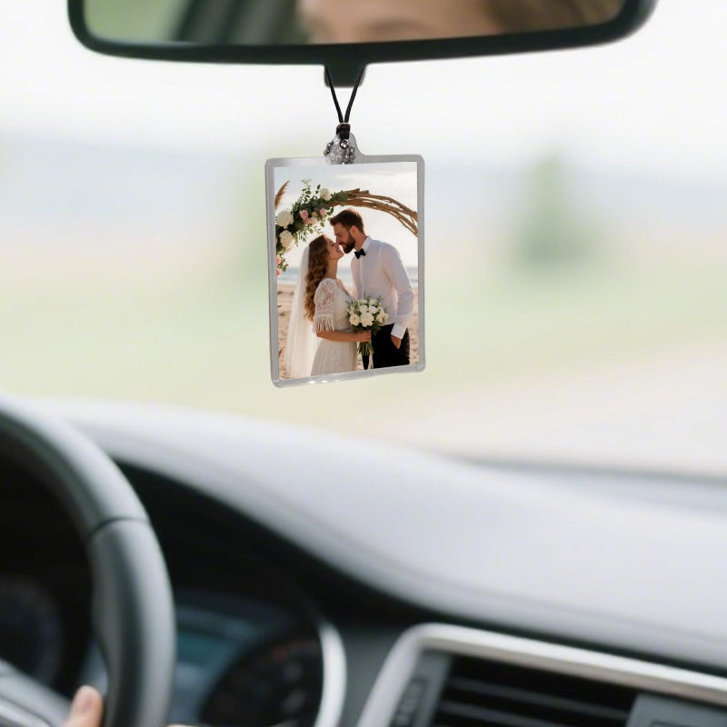 ORIESSE Car Picture Frame,Rear View Mirror Hanging Car Charms,2.5"Ã—3.5" Acrylic Picture Holder with Beads and Tassel,Cute Personalized Photo Frame Gift for Women Teens - Image 1