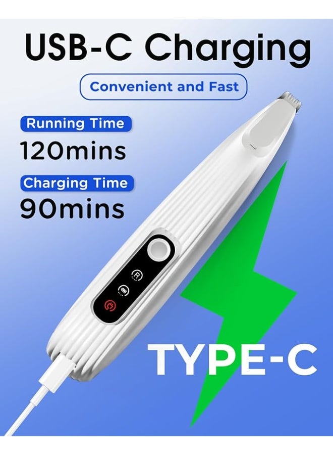 شو وو ترقية الكلب باو باو مع ضوء LED ، شفرة مصغرة 9 مم (0.35 بوصة) ، شاشة ذكية ، كليبرز الحيوانات الأليفة من النوع C للكلاب الصغيرة القطط تقليم الكفوف والعينين والوجه والوجه （أبيض） - Image 4