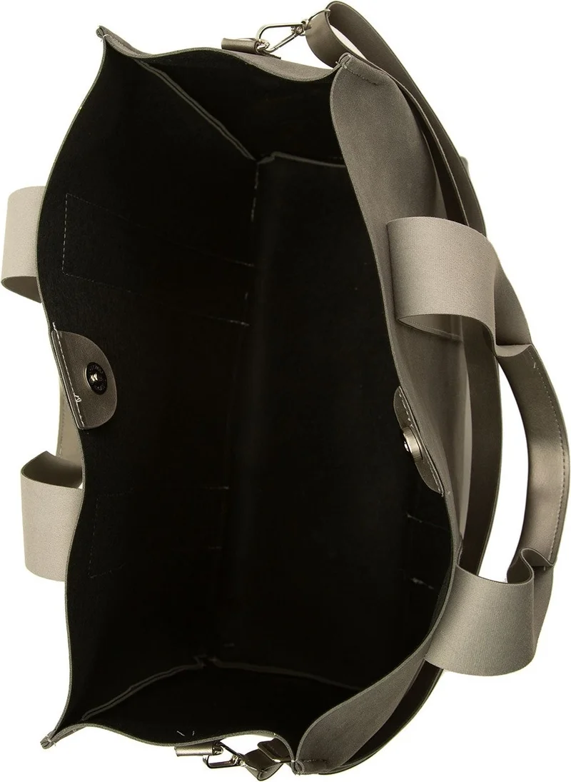 باجموري Gray Double Leather Striped Large Nubuck Tote Bag