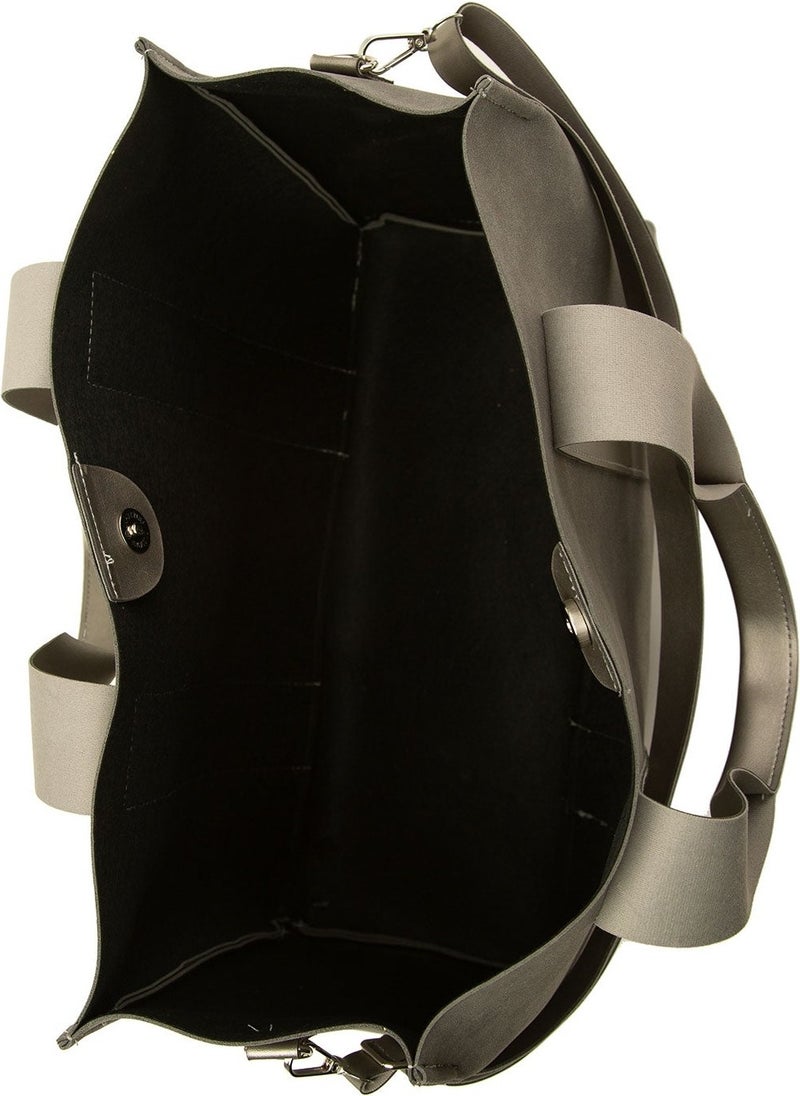 Bagmori Gray Double Leather Striped Large Nubuck Tote Bag  - Image 4