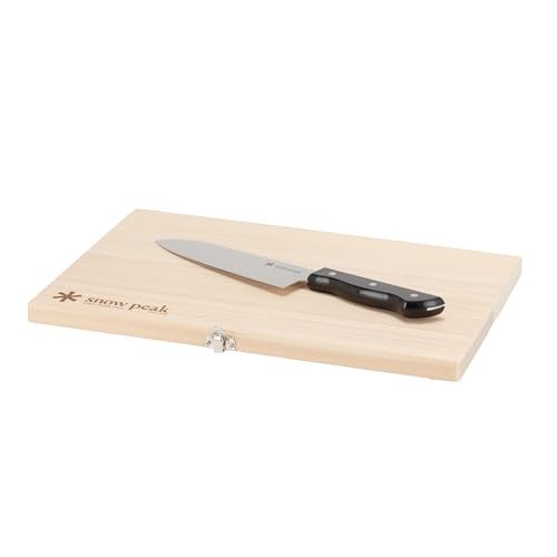 Snow Peak Cutting Board and Knife Set, Chopping Block, Foldable, Natural Birch Wood, Stainless Steel Knife, Camping, Picnic, Large - Image 1