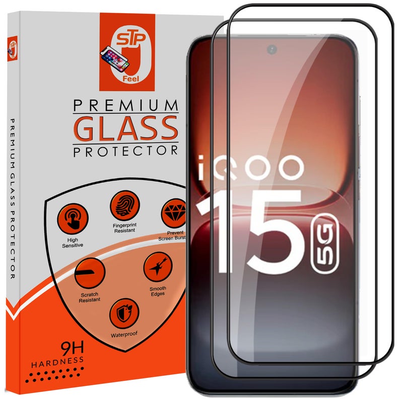 STP FEEL® Premium HD+ Tempered Glass Screen Protector Guard Compatible For IQOO 15 5G (Ultrasonic Fingerprint Working) (6.85 Inch, Pack of 2) | Edge to Edge Coverage With Easy to installation kit - Image 1
