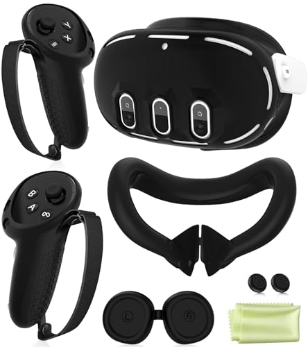 YRXVW Silicone Cover Set Compatible with Meta OculusQuest 3 VR Accessories Protective Cover Includes Controller Grips Front Shell Headset Cover and Face Cover Not Fit Quest 3S Black - Image 1