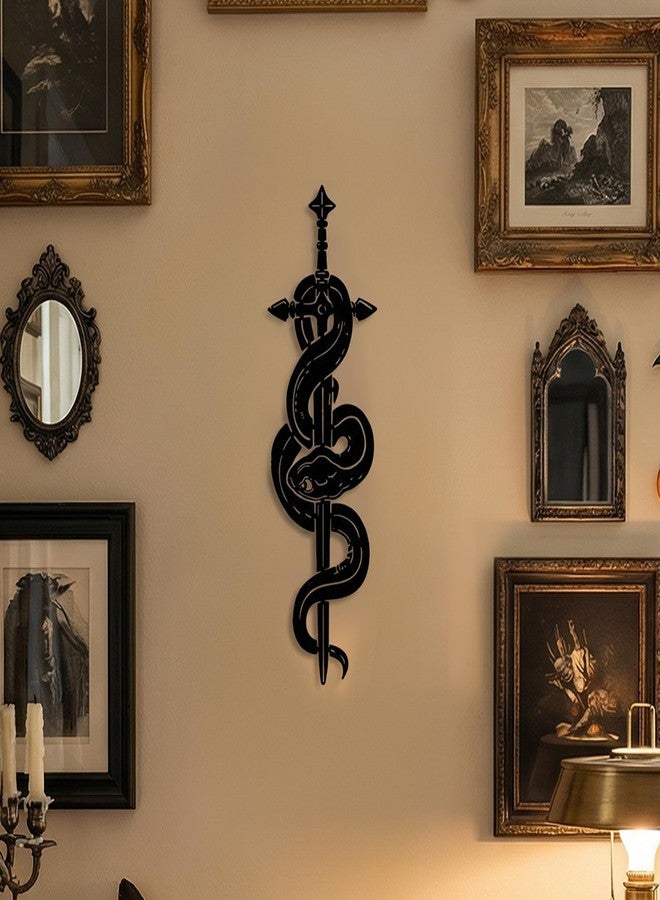 WOPARTY Gothic Snake and Sword Wall Decor, Black Metal Art, 15.75 x 4.33 Inches, Medieval Style Home Decoration for Bedroom Living Room - Image 2