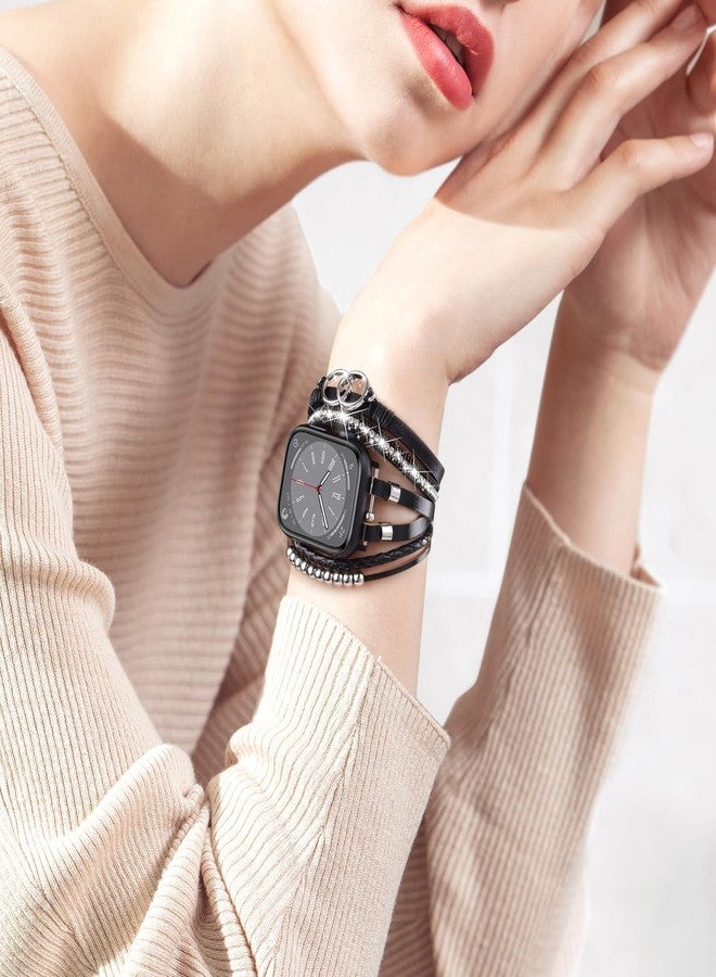 MOFREE Boho Leather Bracelet Compatible with Apple Watch Band 38mm 40mm 41mm Women, Adjustable iPhone Watch Bands Fancy Jewelry Multilayer Strap Wrap for iWatch Bands Series 9 8 7 6 5 4 3 2 1 SE - Image 5