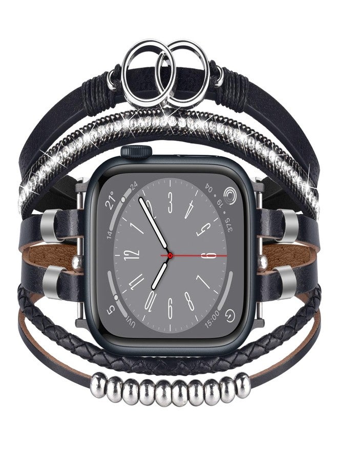 MOFREE Boho Leather Bracelet Compatible with Apple Watch Band 38mm 40mm 41mm Women, Adjustable iPhone Watch Bands Fancy Jewelry Multilayer Strap Wrap for iWatch Bands Series 9 8 7 6 5 4 3 2 1 SE - Image 1