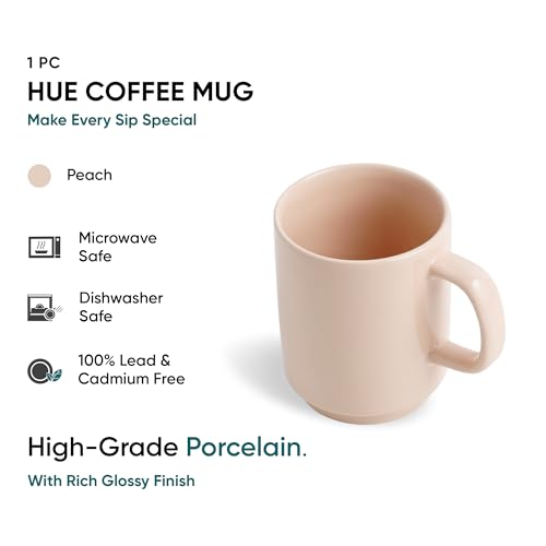 Shay Ceramic Mug, 1 Pc, Peach, 300ml | Glossy Finish | Ceramic Coffee Cup | Porcelain | Microwave Safe (Rise Mug - 1Pc - Peach) - Image 3