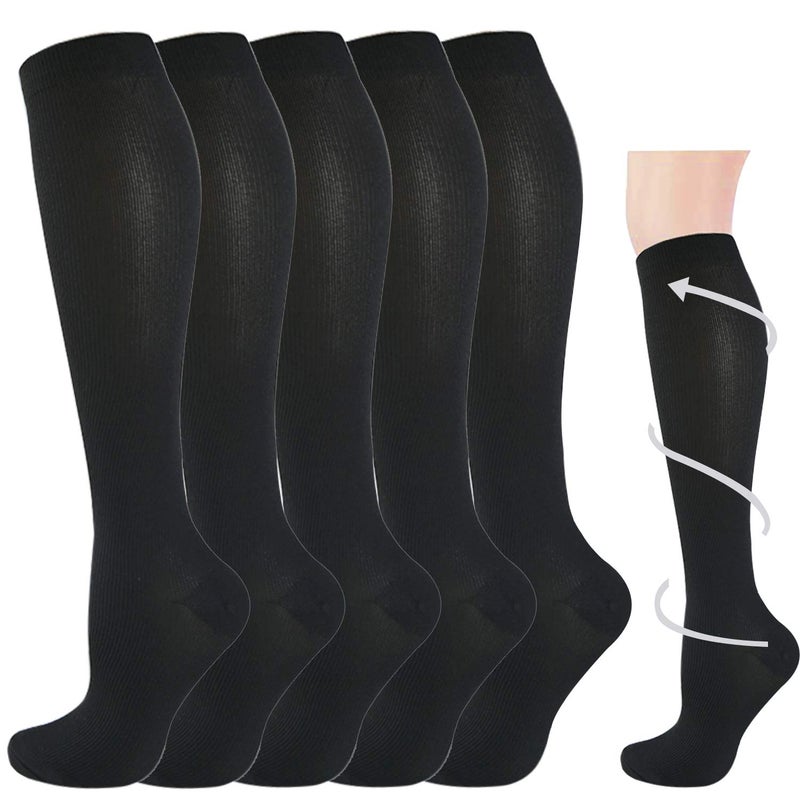 Hi Clasmix 5 Pairs Compression Socks for Men & Women 20-30 mmHg Graduated Compression Black Stockings for Grade Pregnancy Essentials Varicose Vein Swelling Feet Relief Running Sports & Recreation(Black,S-M) - Image 1