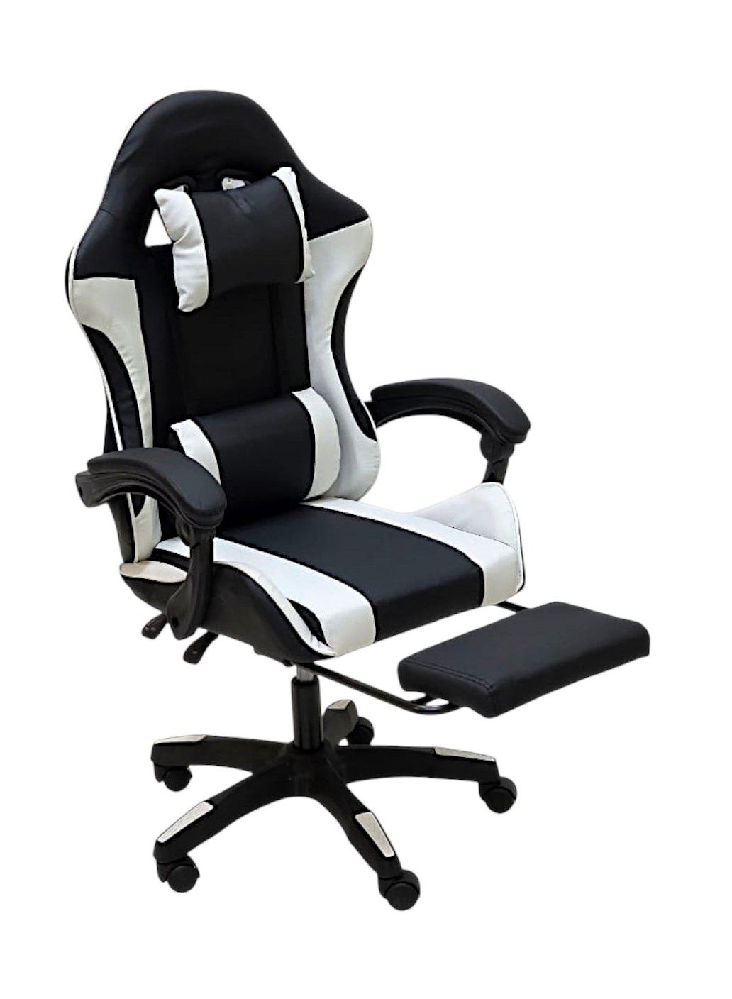 SBF Gaming Chair with Footrest – High Back PU Leather Ergonomic Office Desk Chair with Adjustable Height, Reclining Backrest, Headrest & Lumbar Support – Swivel Computer Gaming Chair, White Black