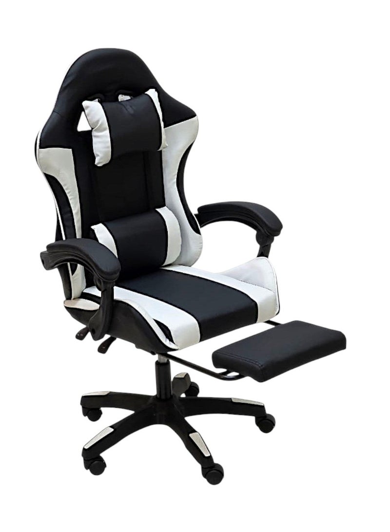 مفروشات صابر واخوانه (ذ.م.م) SBF Gaming Chair with Footrest – High Back PU Leather Ergonomic Office Desk Chair with Adjustable Height, Reclining Backrest, Headrest & Lumbar Support – Swivel Computer Gaming Chair, White Black - Image 1