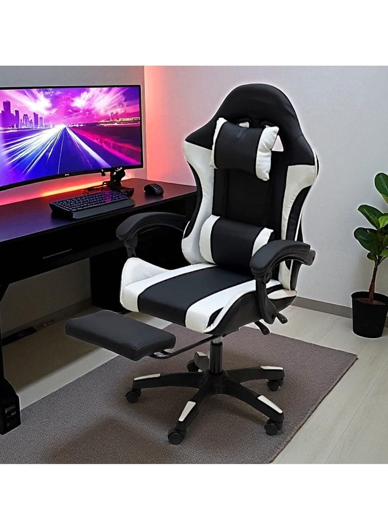 مفروشات صابر واخوانه (ذ.م.م) SBF Gaming Chair with Footrest – High Back PU Leather Ergonomic Office Desk Chair with Adjustable Height, Reclining Backrest, Headrest & Lumbar Support – Swivel Computer Gaming Chair, White Black - Image 2