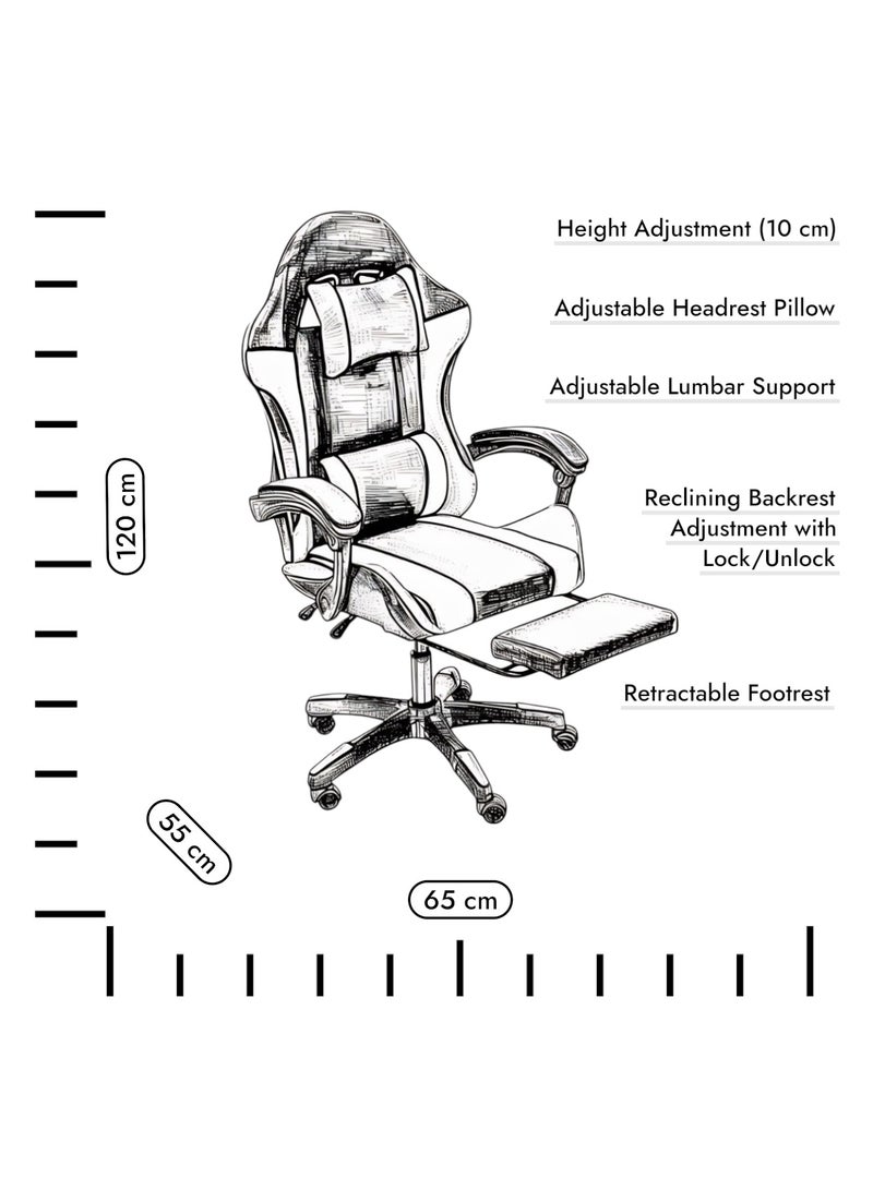 مفروشات صابر واخوانه (ذ.م.م) SBF Gaming Chair with Footrest – High Back PU Leather Ergonomic Office Desk Chair with Adjustable Height, Reclining Backrest, Headrest & Lumbar Support – Swivel Computer Gaming Chair, White Black - Image 4