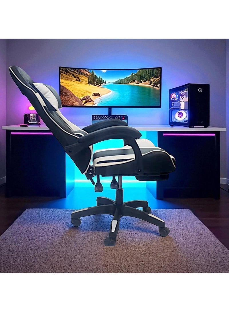 مفروشات صابر واخوانه (ذ.م.م) SBF Gaming Chair with Footrest – High Back PU Leather Ergonomic Office Desk Chair with Adjustable Height, Reclining Backrest, Headrest & Lumbar Support – Swivel Computer Gaming Chair, White Black - Image 5