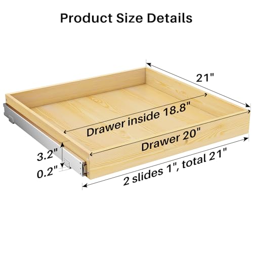Kitstorack Pull Out Cabinet Organizer, Soft Close Wooden Slide Out Drawers for Pots and Pans, Full-extension Roll Out Shelves for Kitchen Cabinets, Pantry Organization, Bottom & Side Mount( 21"W X 21"D x 3.4''H) - Image 2