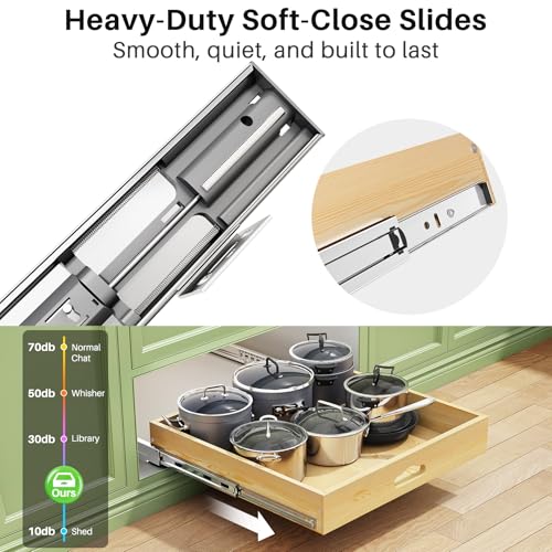 Kitstorack Pull Out Cabinet Organizer, Soft Close Wooden Slide Out Drawers for Pots and Pans, Full-extension Roll Out Shelves for Kitchen Cabinets, Pantry Organization, Bottom & Side Mount( 21"W X 21"D x 3.4''H) - Image 4