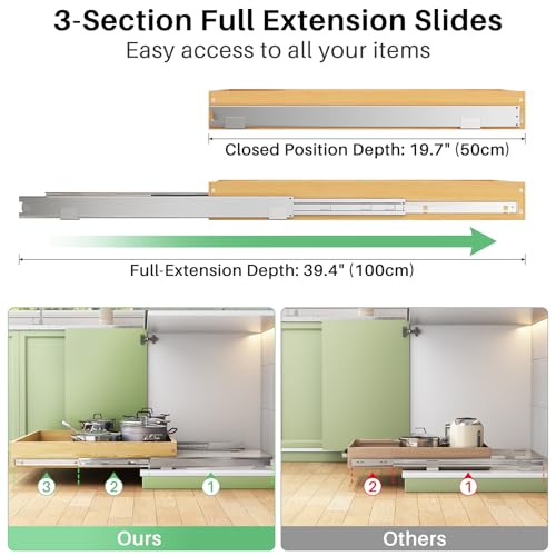 Kitstorack Pull Out Cabinet Organizer, Soft Close Wooden Slide Out Drawers for Pots and Pans, Full-extension Roll Out Shelves for Kitchen Cabinets, Pantry Organization, Bottom & Side Mount( 21"W X 21"D x 3.4''H) - Image 5