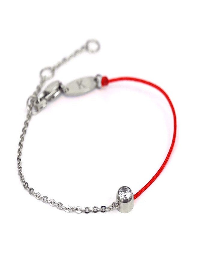 زوبيبي سوار زووبيبي الأحمر المحظوظ مع سلسلة كريستالية نصف حبل مرصعة بأحجار الراين، هدية لها (فضي) - Image 1