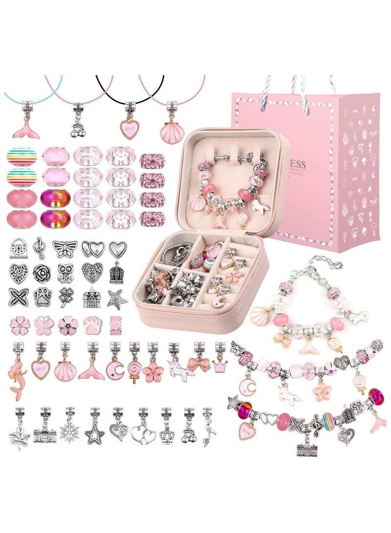 Bracelet Making Kit for Girls, 66 pcs DIY Jewelry Craft Set with Charm Beads and Gift Box, Creative Art Present for Kids Ages 8-12, Adults (Pink) - Image 1