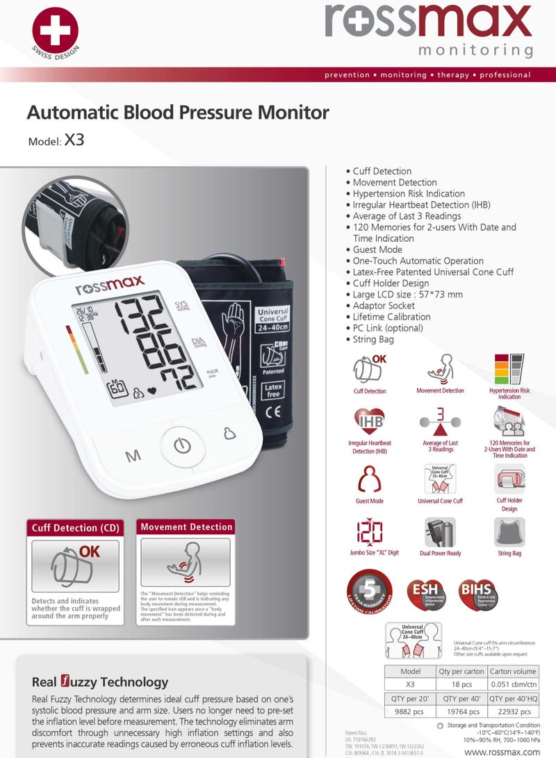 Rossmax X3 Automatic Blood Pressure Monitor – Large LCD Display – Batteries Included - Image 2