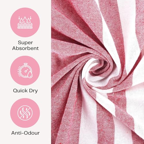 Värde Cotton Premium Multicolour Handloom Towels for Bath | 180 GSM | Bath Towel | Towel for Men & Women | Size 30 x 60 Inches | Striped & Solid Pattern (Black, Blue, Red, Green & Pink, Set of 5) - Image 4