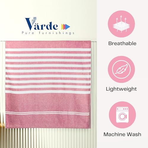 Värde Cotton Premium Multicolour Handloom Towels for Bath | 180 GSM | Bath Towel | Towel for Men & Women | Size 30 x 60 Inches | Striped & Solid Pattern (Black, Blue, Red, Green & Pink, Set of 5) - Image 3