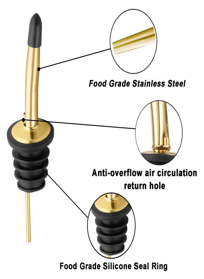 WAFJAMF 2 Pcs Liquor Pour Spouts, Stainless Steel Liquor Bottle Pourers with Rubber Dust Caps and Cleaning Brush,for Pours Liquid, Olive Oil, Wine(Gold) - Image 2