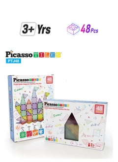 PicassoTiles Picasso Magnetic Pastel Glitter 48-Pieces | Building Blocks | Educational Toy Set | Construction Building Kit for Child Brain Development  - Image 1