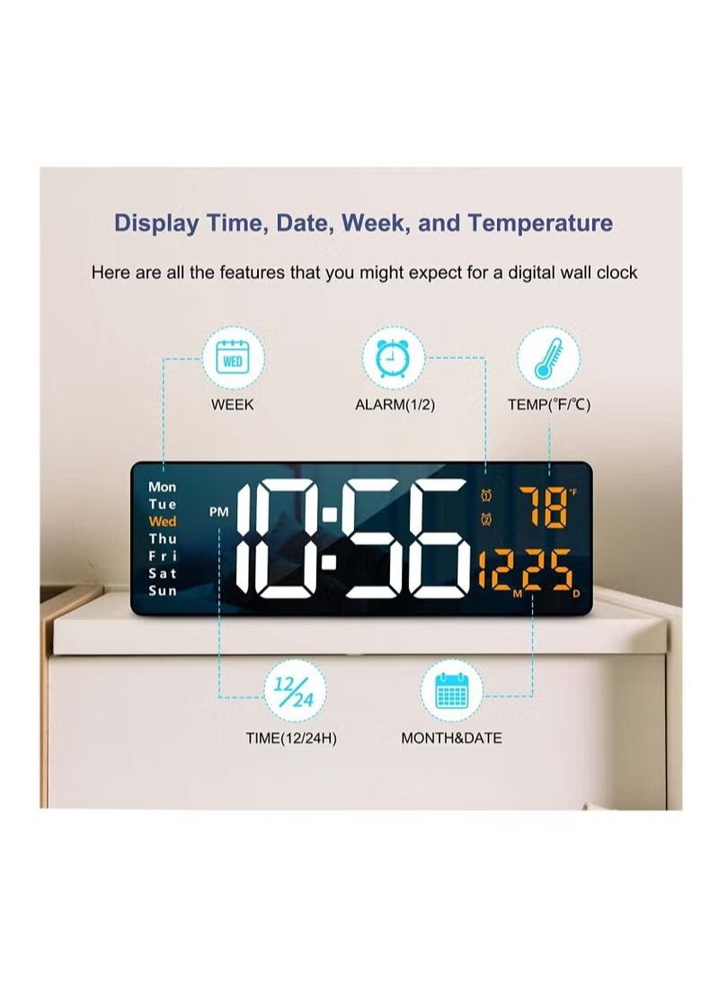 واي دي - ساعة حائط رقمية LED مع شاشة كبيرة 6.0 بوصة ساعات حائط كبيرة 38.7x3.2x13 سم - Image 1