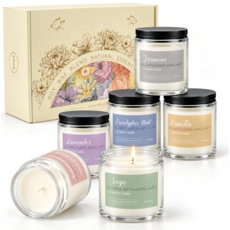 Scented Candles Gift Set 6 Pack Ramadan Gifts for Women, Lavender Aromatherapy Candle, Natural Soy Wax Long Lasting, for Diwali, Navratri, Valentine, Anniversary, Housewarming - Image 1