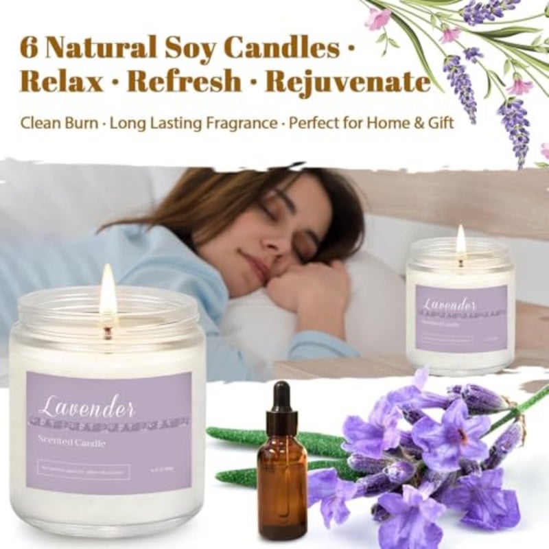 Scented Candles Gift Set 6 Pack Ramadan Gifts for Women, Lavender Aromatherapy Candle, Natural Soy Wax Long Lasting, for Diwali, Navratri, Valentine, Anniversary, Housewarming - Image 5