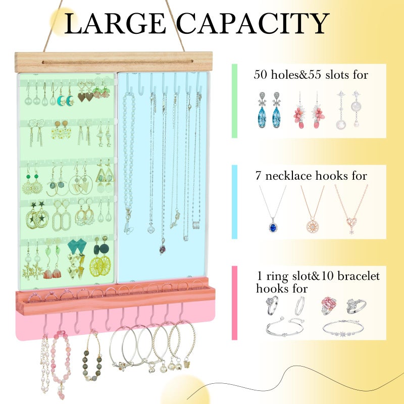 Feyejade Hanging Jewelry Organizer and Storage, 5-Tier White Earring Necklace Holder Jewelry Display Organizer Stand Rack, Wall Mounted for Earrings Necklaces Bracelets and Rings, White - Image 4