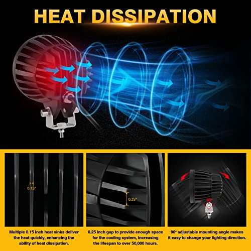 Auxbeam C4 Series 4 Inch 72W Amber Round LED Pods Spot Beam Automotive Offroad Lighting Yellow Fog Spot Light Bar for Trucks Car Motorcycle SUV ATV UTV Jeep Wrangler, Pair - Image 5