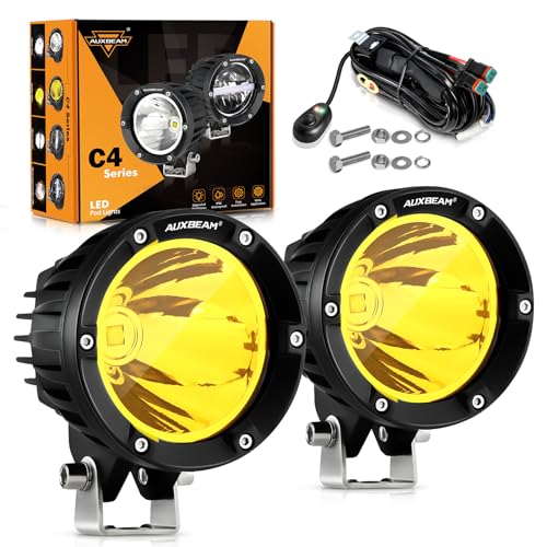Auxbeam C4 Series 4 Inch 72W Amber Round LED Pods Spot Beam Automotive Offroad Lighting Yellow Fog Spot Light Bar for Trucks Car Motorcycle SUV ATV UTV Jeep Wrangler, Pair - Image 1