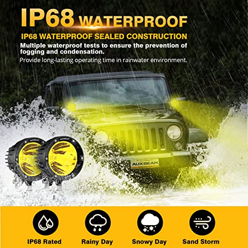 Auxbeam C4 Series 4 Inch 72W Amber Round LED Pods Spot Beam Automotive Offroad Lighting Yellow Fog Spot Light Bar for Trucks Car Motorcycle SUV ATV UTV Jeep Wrangler, Pair - Image 4