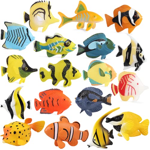 SCAHOW 18PCS Tropical Fish Toys for Kids Plastic Assorted Miniature Sea Creatures Toys Fake Toy Fish Mini Ocean Animal Figures for Toddlers - Image 1