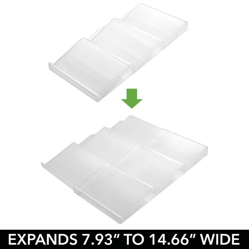 mDesign Expandable Plastic Deluxe Spice Rack, Drawer Organizer for Kitchen Cabinet Drawers, 3 Tier Slanted for Spice Jars, Food Seasoning Bottle Storage, Ligne Collection - Clear - Image 3