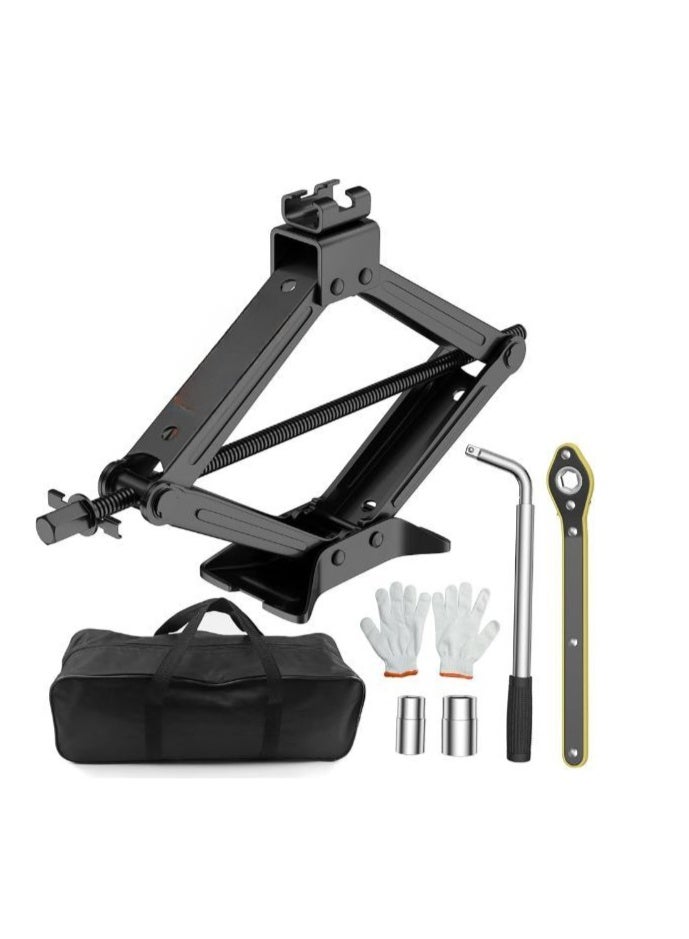 Car Jack Kit 3 Ton Capacity with Wheel Wrench and Protective Gloves, Durable Vehicle Lifting Tool, Portable with Organized Storage Case
