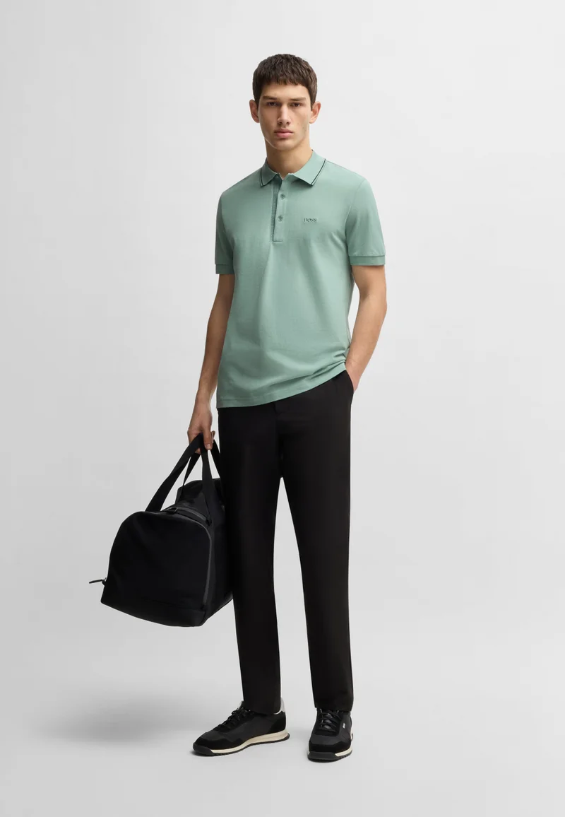 BOSS Cotton-piqué slim-fit polo shirt with tonal logo