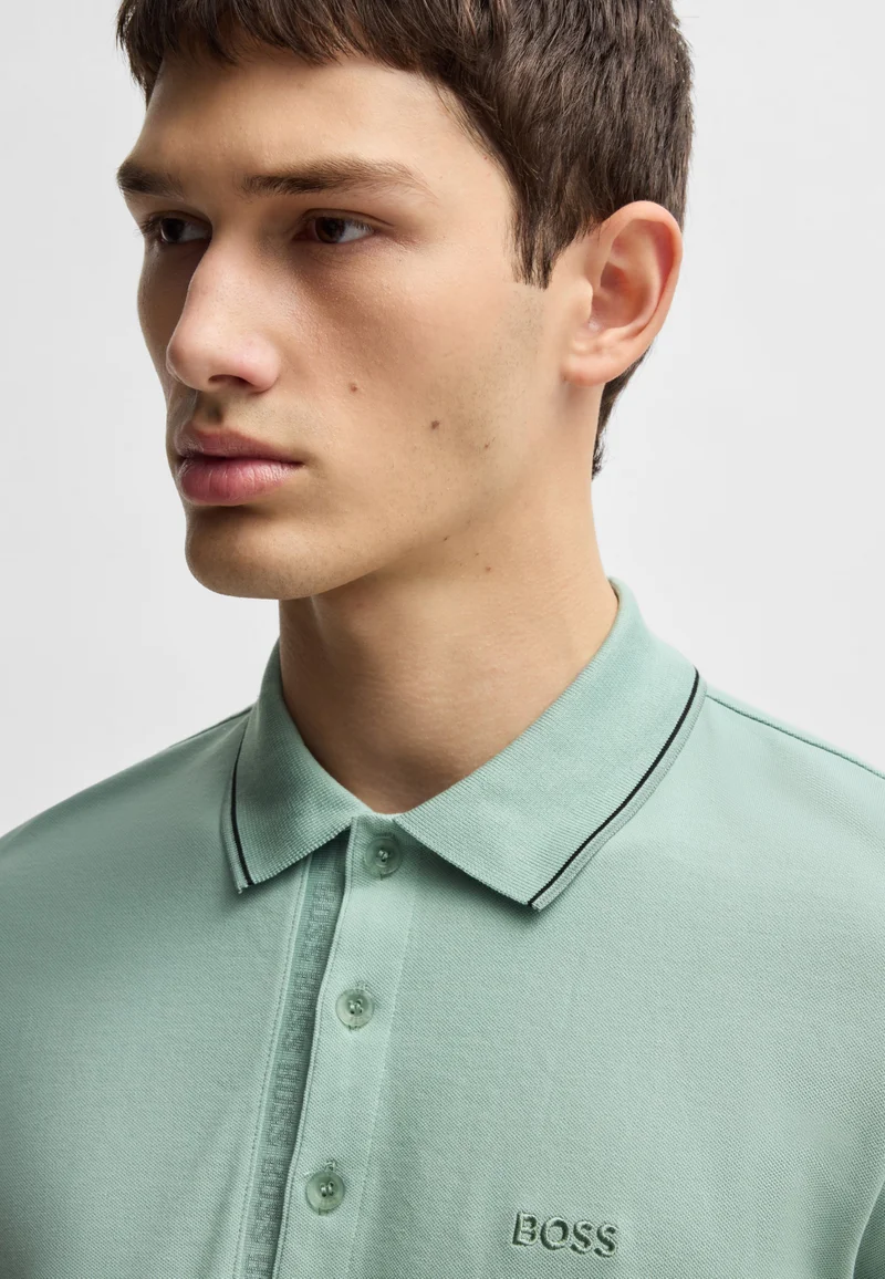 BOSS Cotton-piqué slim-fit polo shirt with tonal logo
