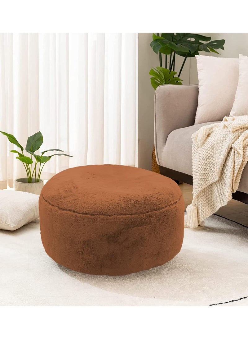 Round fur ottoman chair, foam-padded floor chair, living room floor chair, foam-padded seat, comfortable footrest (round brown ottoman cushions) - Image 1
