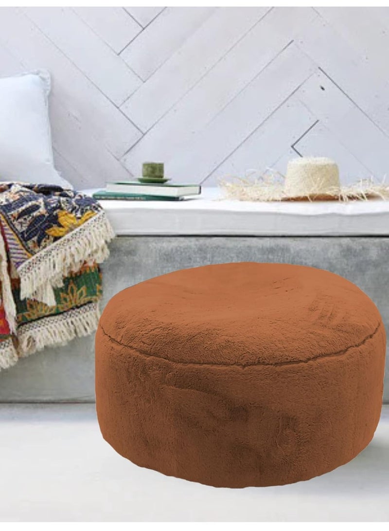 Round fur ottoman chair, foam-padded floor chair, living room floor chair, foam-padded seat, comfortable footrest (round brown ottoman cushions) - Image 2