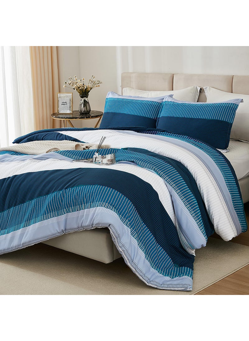 Litanika Litanika Navy Blue Comforter Full Size Set  3 Pieces Bedding Set  Blue White Colorblock Stripe (79x90In Comforter & 2 Pillowcases)  - Image 1