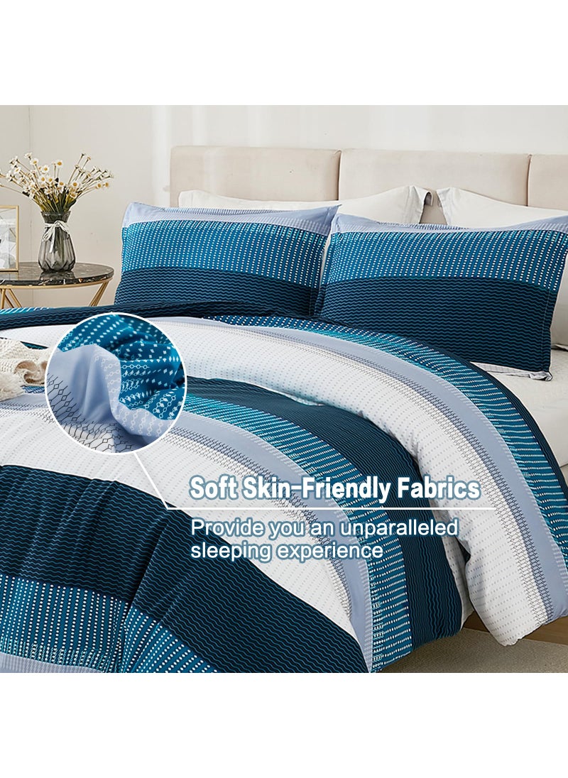 Litanika Litanika Navy Blue Comforter Full Size Set  3 Pieces Bedding Set  Blue White Colorblock Stripe (79x90In Comforter & 2 Pillowcases)  - Image 4