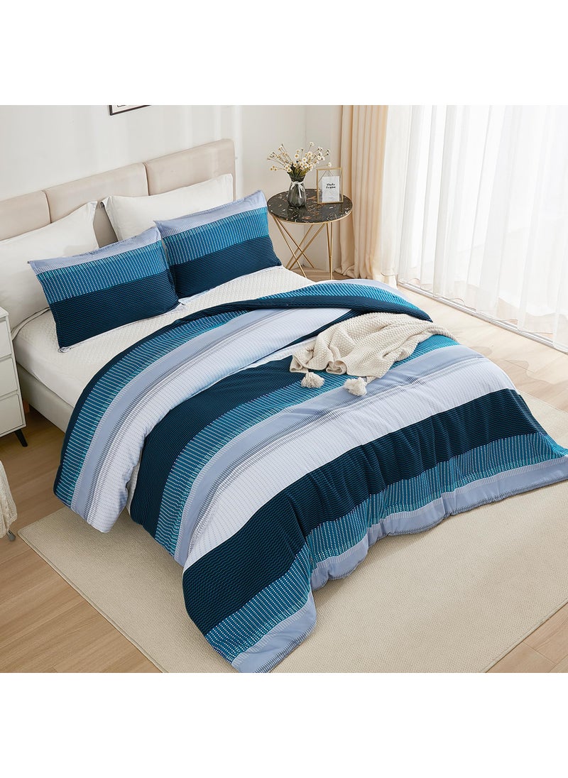 Litanika Litanika Navy Blue Comforter Full Size Set  3 Pieces Bedding Set  Blue White Colorblock Stripe (79x90In Comforter & 2 Pillowcases)  - Image 3