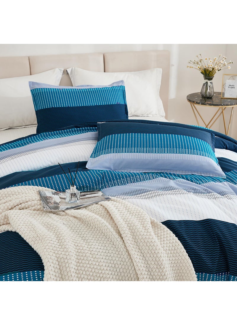Litanika Litanika Navy Blue Comforter Full Size Set  3 Pieces Bedding Set  Blue White Colorblock Stripe (79x90In Comforter & 2 Pillowcases)  - Image 5
