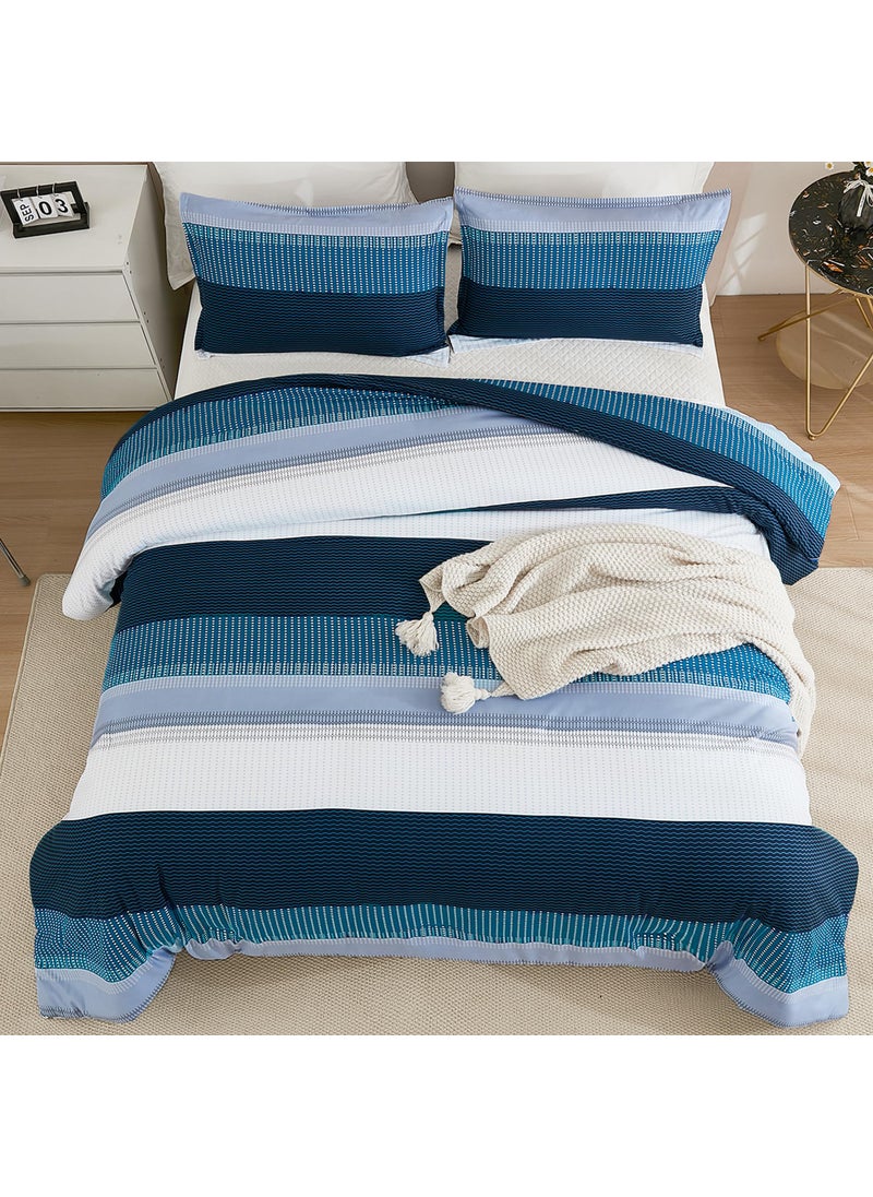 Litanika Litanika Navy Blue Comforter Full Size Set  3 Pieces Bedding Set  Blue White Colorblock Stripe (79x90In Comforter & 2 Pillowcases)  - Image 2