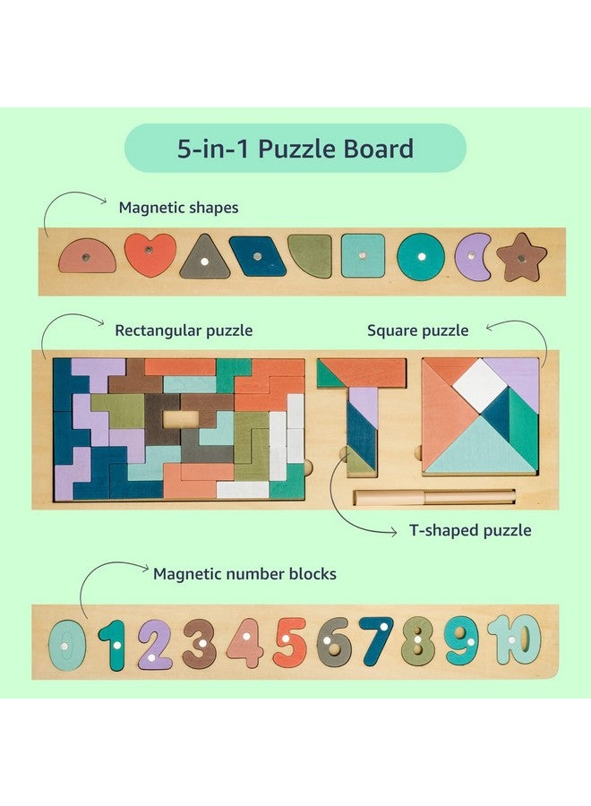 Cubelelo 5-in-1 Wooden Puzzle Board|Brain Booster Interactive Toy Game for Children|Promotes Creativity,Fine Motor Skill & Shape Recognition|Colorful Wooden Jigsaw Tangram Puzzles for Kids Boys Girls - Image 2