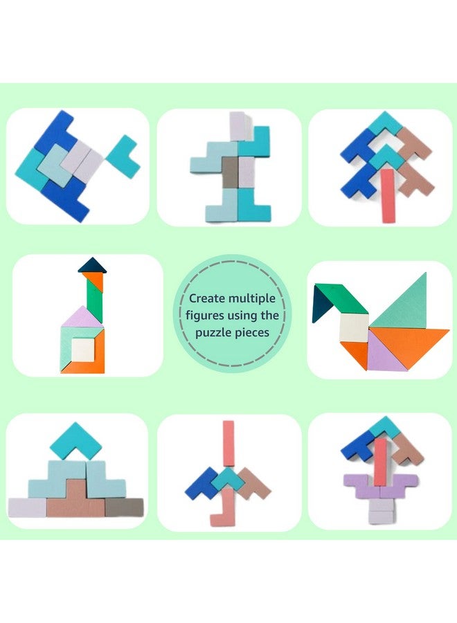 Cubelelo 5-in-1 Wooden Puzzle Board|Brain Booster Interactive Toy Game for Children|Promotes Creativity,Fine Motor Skill & Shape Recognition|Colorful Wooden Jigsaw Tangram Puzzles for Kids Boys Girls - Image 4